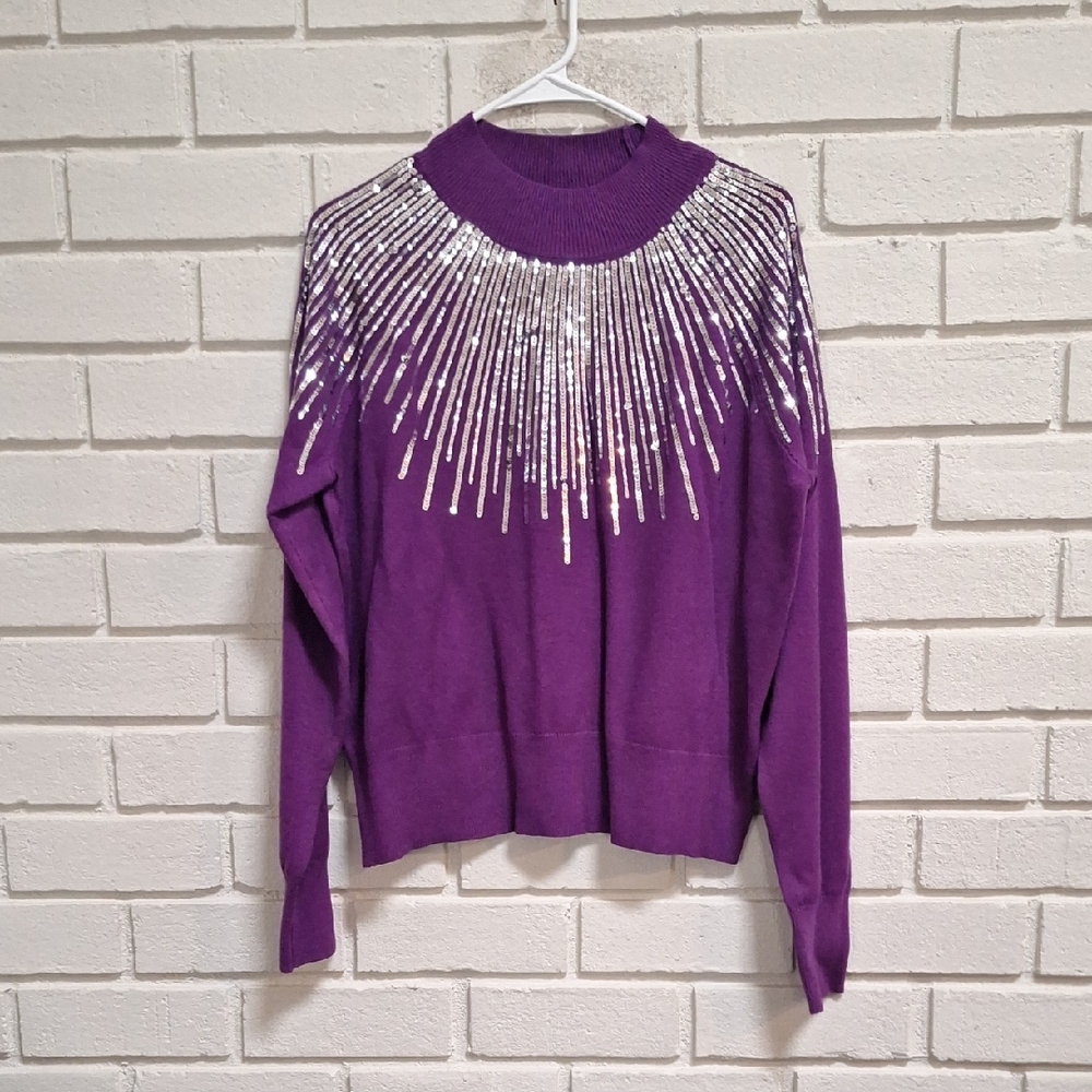 Oliver. O Purple Sweater with Silver Sequin Design. Size Medium NWT